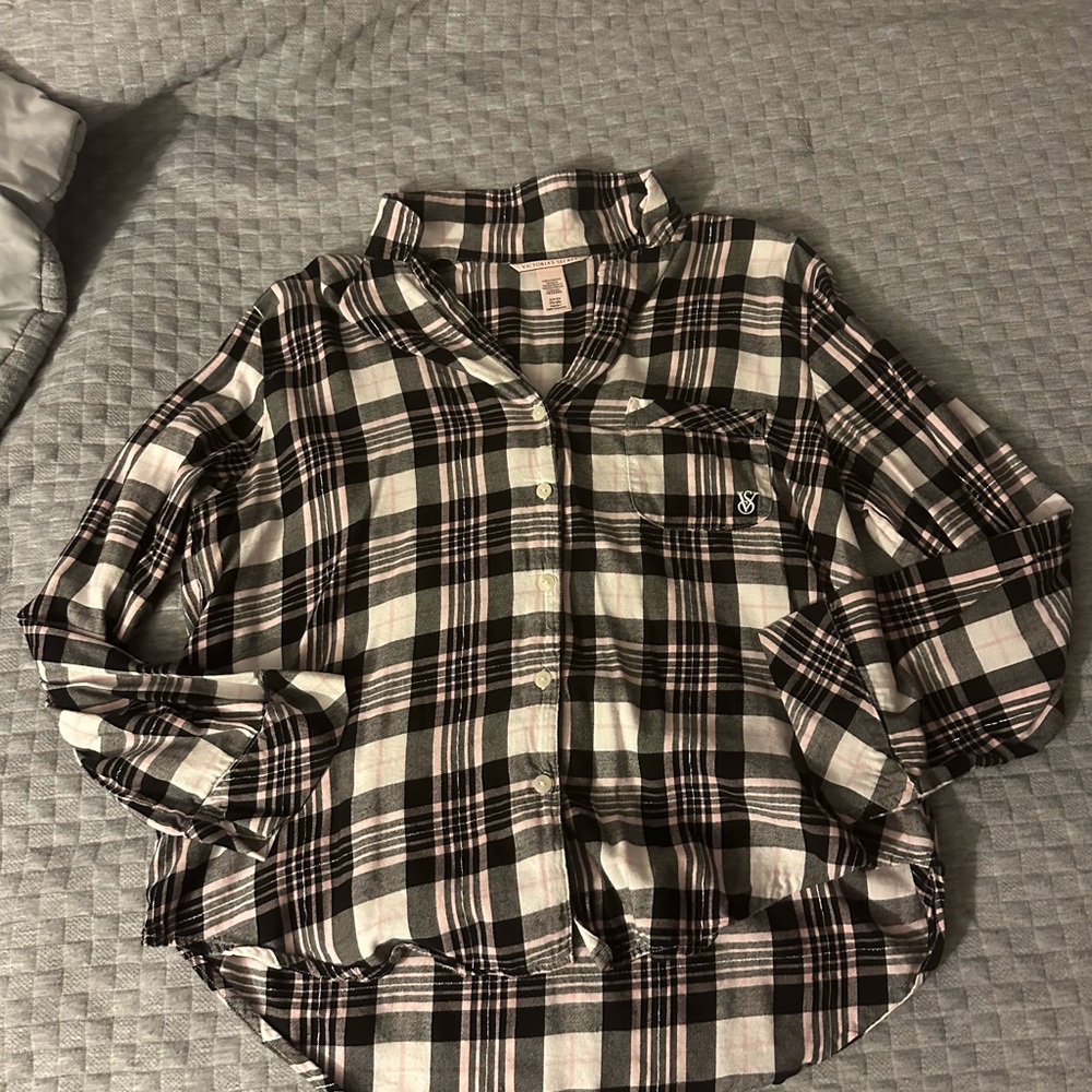 Black and white plaid Victoria's Secret pajama shirt